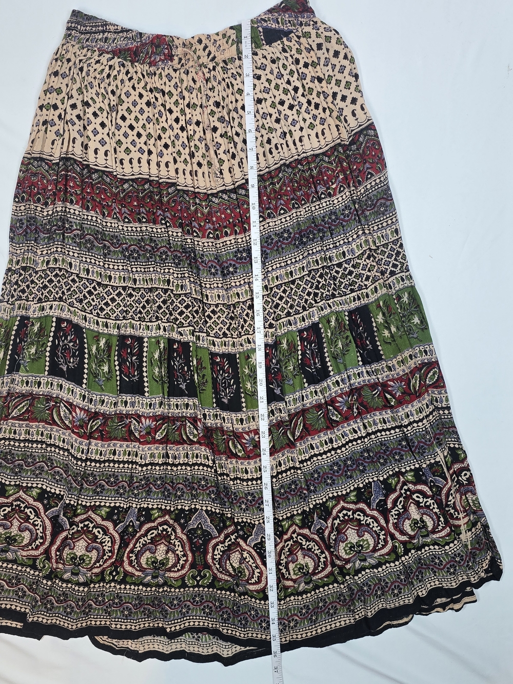 Belma Rayon Boho Tiered Maxi Skirt Paisley Floral Flowy One Size - Picture 2 of 7